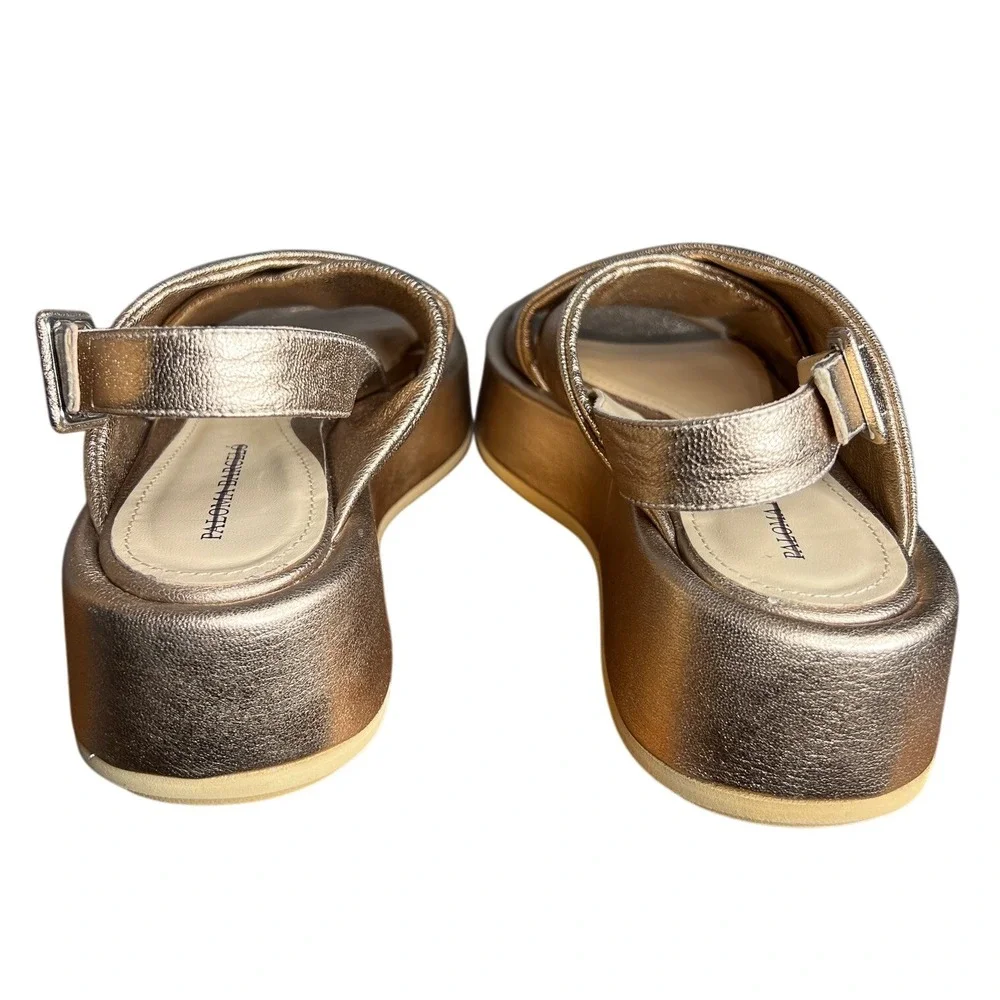 Paloma Barcelo Free People Sima Slingback Sandal Gold Leather Flatform Size 7.5 - Picture 8 of 13